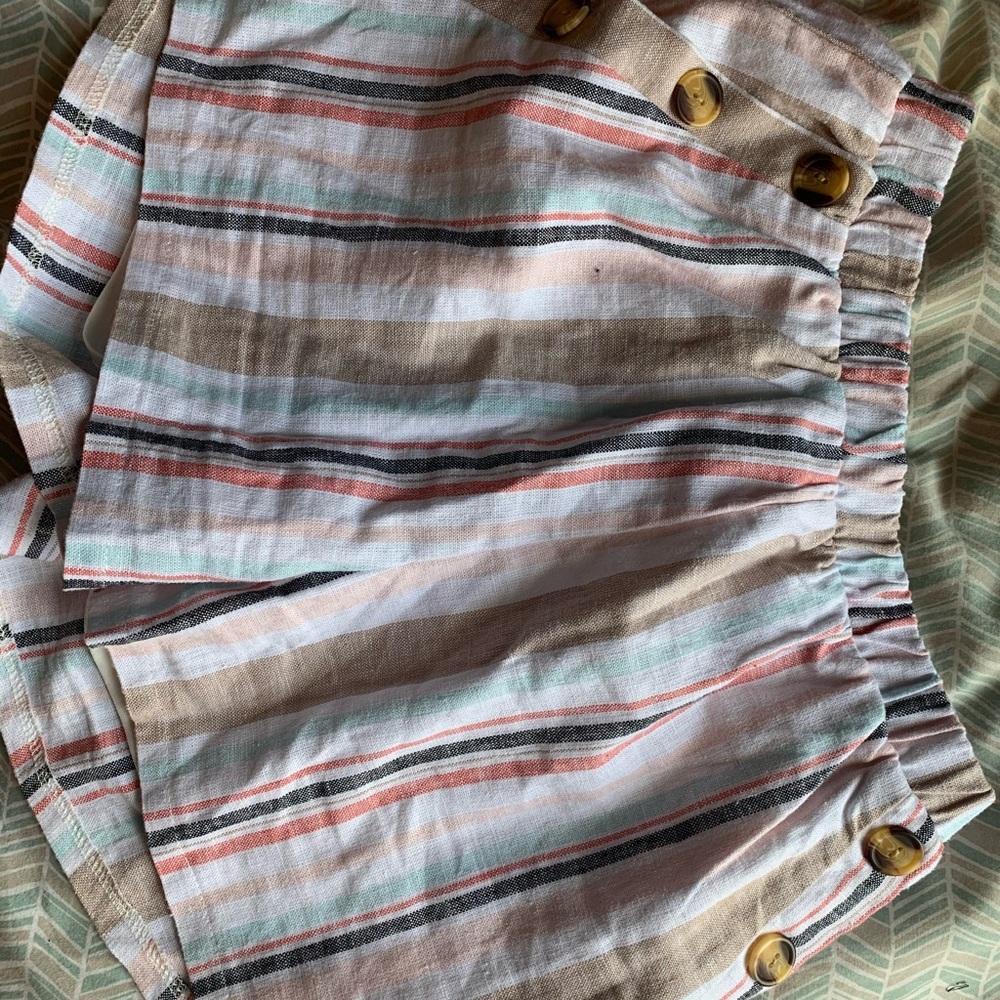 colorful high waisted striped shorts with buttons